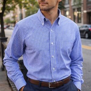 Brooks Brothers Regent Button Down Collar Blue Gingham Shirt 17 35